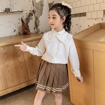 China 2021 Polyester/cotton girls' double-collar cotton shirt children's foreign trade ruffle Korean style blouse, medium and large for sale