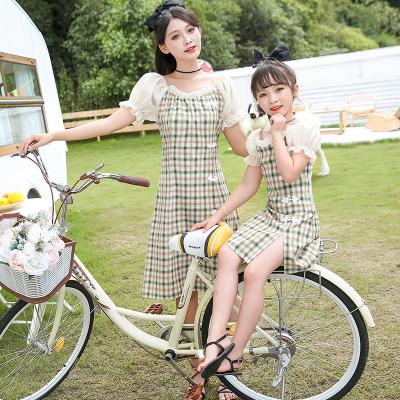 China Parent-child anti-pilling cheongsam dress summer family clothes parent-child girls outfit little girl retro plaid skirt for sale