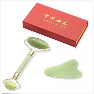 China Natural Face Jade Roller And Gua Sha Scraper Set Massage Tool For Body And Face for sale