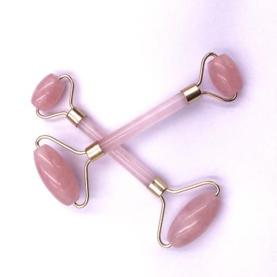 China Dual Head Natural Hand Held Rose Quartz Crystal Facial Roller for Face, Jade Roller Massager for sale