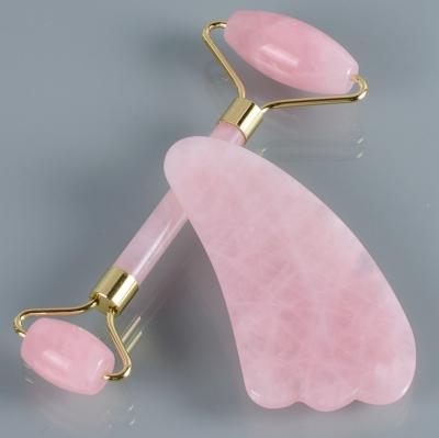 China High Quality Hand Held Rose Quartz Jade Roller And Gua Sha Kit For Women Beauty Care Gift for sale