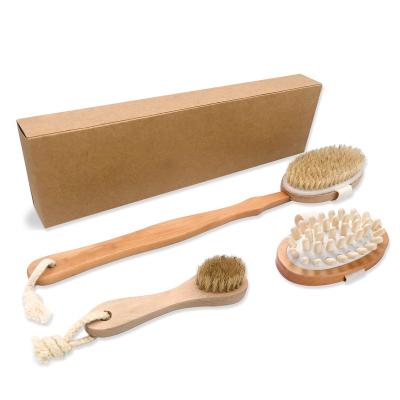 China Natural Dry Brush All Body Brush Set-Suitable for dry skin, exfoliating and lymphatic drainage, natural boar stiffens long handle brush for sale