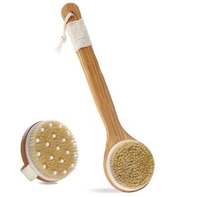 China All Natural Body Towel Brush For Wet Or Dry Brushing, Bath Body Scrub Towel Brush With Long Handle, Natural Boar Hair And Rubber Massage for sale