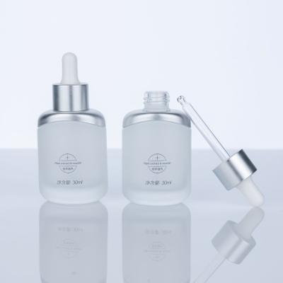 China 30ml Cosmetic High Quality Dropper Bottle Frosted Skin Care Dropper Bottle Round Glass Bottle With Cap for sale