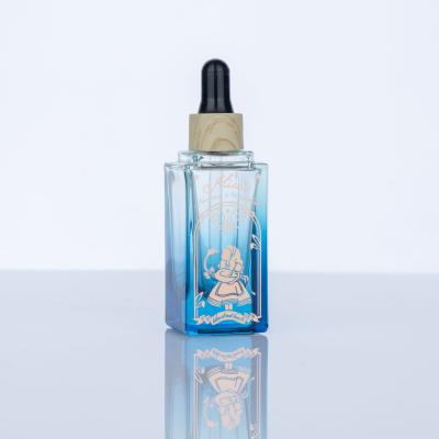 China 20ml Cosmetic Fashion Glass Bottle Cosmetic Blue Square Dropper Bottle Frosted Dropper Glass Bottle for sale