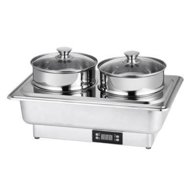 China Commercial Supplying Food Warmer Equipment Stainless Steel Steamer Buffet Double Chafing Dish Electric Food Steamer for sale