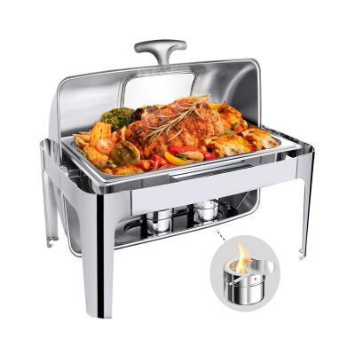 China Cheap Stainless Steel Hotel Hot Goods Cookware Amazon Set Commercial Buffet Stove Food Warmer 304 Stainless Steel Rolltop Chafing Dish for sale