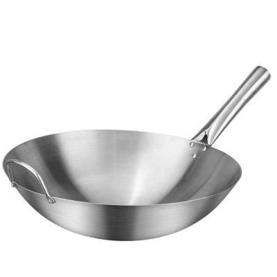 China Long Handle Restaurant Large Pan Wok Frying Maker Direct Sale Commercial 30-43cm Sustainable Cookware Stainless Steel for sale