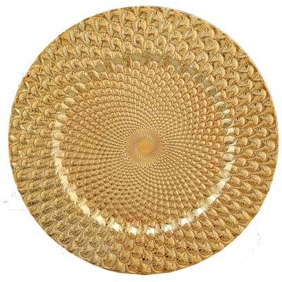 China Sustainable Luxury Wedding Party Decoration Gold Table Decor Dinner Charger Dish 13 Inch Plastic Round Under Dishes for sale