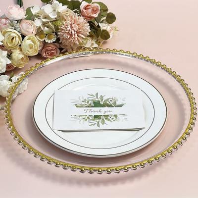 China Sustainable Luxury Plastic Clear Gold Table Dish Wedding Bulk Sales Wedding Dinner Decoration Beaded Charger Style Dishes Set for sale