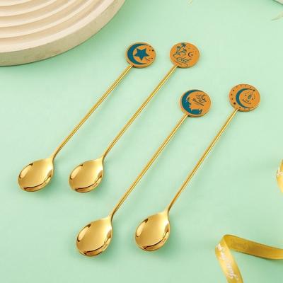 China Hign Viable Quality Commercial Ramadan Stainless Steel 304 Flatware 4pcs Gold Coffee Dessert Spoon Cutlery Set for sale