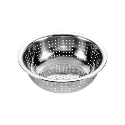 China Kitchen 45-80cm Multiple Size Viable Large Commercial Stainless Steel Mixing Bowl Around Vegetable Fruit Drain Basket Colander for sale