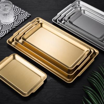 China Eco-friendly Factory Bar Stainless Steel Dish Rectangle Decorative Serving Food Serving Tray Sushi Fruit Tray For Hotel Restaurant for sale