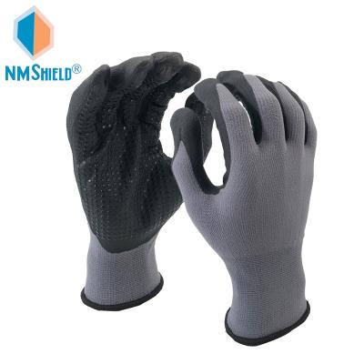 China NMSHIELD Black Flexible Industrial Safety Foam Nitrile Liner Gloves With Dots for sale