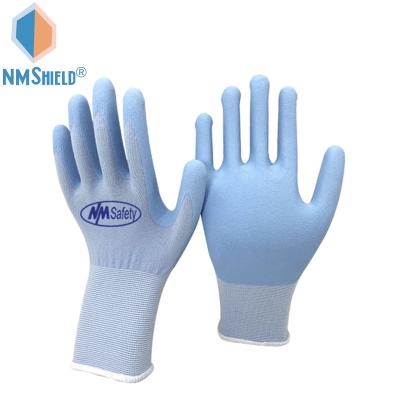 China NMSHIELD 15 gauge flexible nylon and spandex knitted microfoam liner and nitrile with sanitized additive palm coated safety gloves for sale