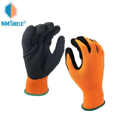 China NMSHIELD Anti Slip Anti Slip Nitrile Sandy Palm Coated 13 Gauge Orange Nylon Oil Industries Safety Gloves for sale