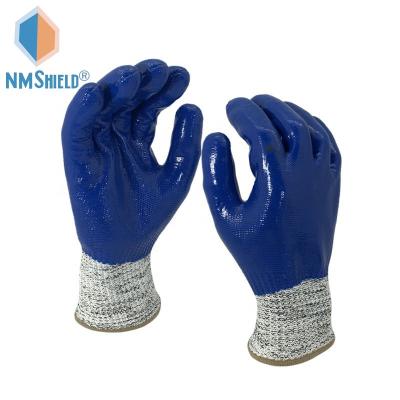 China 13g Anti-Cut NMSHIELD Nylon Glassfiber HPPE Cotton With Smooth Nitrile Full Coated Waterproof Working Gloves for sale