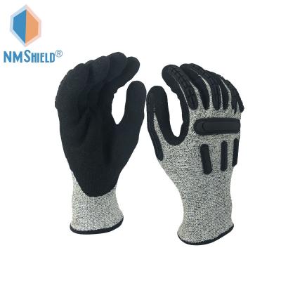 China Super Strong Anti-Impact NMSHIELD 13 Gauge Cut Resistant Liner With Black Sandy Nitrile On Palm Anti Cut Gloves for sale