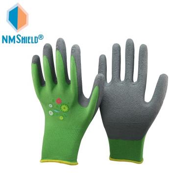 China Garden Labor NMSHIELD 13 Gauge Polyester With Sponge Rubber Palm Coated Garden Gloves for sale