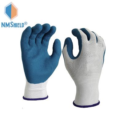 China Anti-slip NMSHIELD 13 gauge white polyester with blue foam latex palm coated working gloves for sale