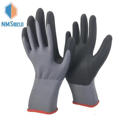 China Flexible NMSHIELD 15 Gauge Polyester And Spandex Foam Nitrile Palm Coated Working Gloves CE CE388 4121X for sale