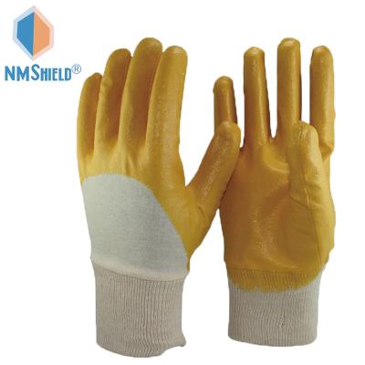 China Smooth Finish NMSHIELD NBR Nitriles Heavy Duty Yellow Nitrile Half Coated Industrial Glove CE EN388 3111X for sale