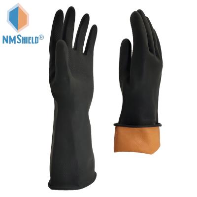 China NMSHIELD Waterproof Long Sleeve Fully Coated Black Latex Industrial Work Rubber Gloves 34cm, 40cm, 45cm Available for sale