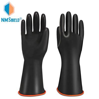 China Orange Black Latex Long Water Proof NMSHIELD Coating Industry PPE Chemical Resistant Work Glove for sale