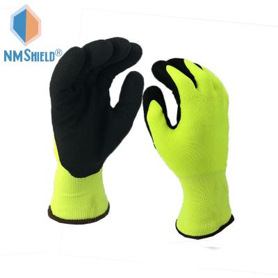 China Cold work NMSHIELD 13g hi-viz resistant nylon outer and 7g inner layer acrylic with sandy nitrile palm coated winter use gloves for sale