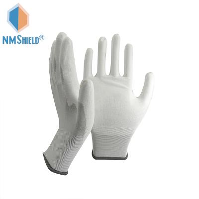 China NMSHIELD Ultra Thin Ultra Light White 18 Gauge Nylon PU Dipped Touch Screen Work Gloves CE EN388 2110X for sale