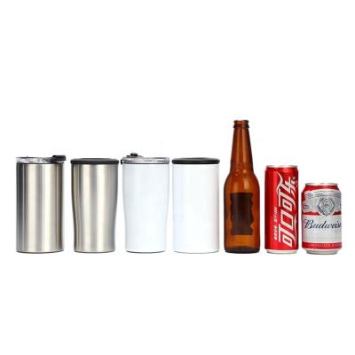 China Viable 4 In 1 Insulated Stainless Steel Canister Bottle Insulator 16oz Two Way Lids Can Cooler Beer Bottle Holder for sale