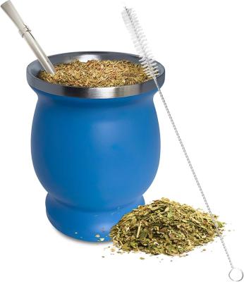 China Viable 8oz Yerba Mate Natural Gourd Tea Cup Set Include Bombilla Yerba Mate Straw Stainless Steel Double Wall for sale