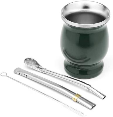 China Viable Traditional Stainless Steel Mate Gourd Cup with BPA Free Lid, Bombilla Yerba Mate Starter Set Double Walled Stripper for sale