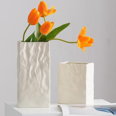 China Simple and modern Nordic ceramic bag decoration paper crease flower vase flower vase living room layout decoration dry flower De for sale