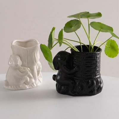 China Simple Animal Ceramic Rabbit Hydroponics Green Plant Flower Vase Flower Vase Decoration Dry Living Room Table Flower Arrangement Modern for sale