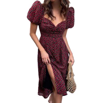 China 2021 Elegante Vestidos Vintage Anti-Static Casuales Vintage Floral Long Dress Women Dresses 2021 for sale