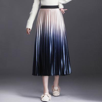 China Seticeo Anti-Static Wholesale Women's Skirts Mesh Velvet Waist Pleat Skirt Women's Long Winter High Vintage Maxi for sale