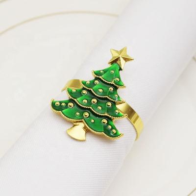 China New Viable Napkin Ring Gold Metal Napkin Buckle Christmas Tree Suitable To Wedding Holiday Party Supplies HWC53 for sale