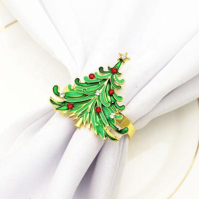 China Christmas Tree Viable Napkin Ring Decorative Napkin Holder Buckle Green Plants For Christmas Desktop Decoration HWC60 for sale