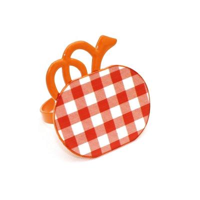 China Viable New Design Orange Plaid Pumpkin Napkin Rings Thanksgiving Halloween Napkin Rings Dinner Table Rings HWH55 for sale