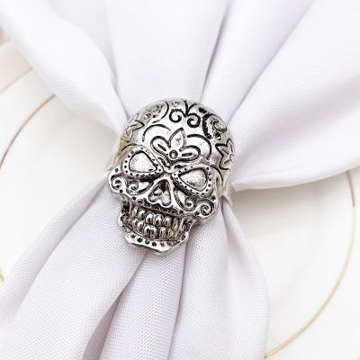 China Halloween Napkin Ring Silver Skull Head Napkin Viable Decorative Spooky Holder HWH59 for sale