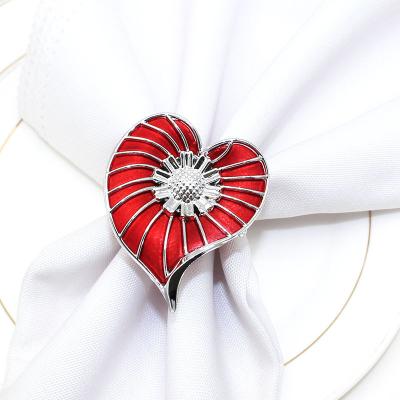 China Sustainable Heart Shaped Red Napkin Rings Holders For Wedding Valentine's Day Parties Table Decoration HWF58 for sale