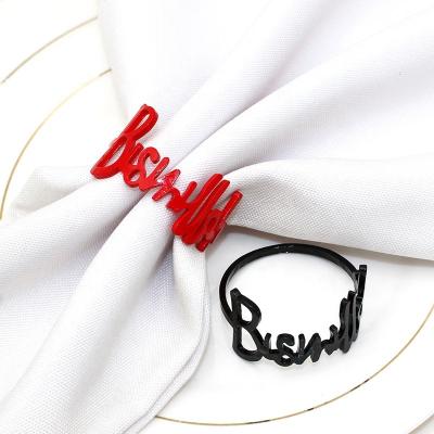 China Viable Fashion Alloy Letter Blessing Bismillah Napkin Rings For Ramadan Festival Thanksgiving Table Decoration HWM139 for sale