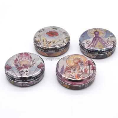 China Airtight Child Proof Custom Printed Round Pattern Tin Box Packaging for sale