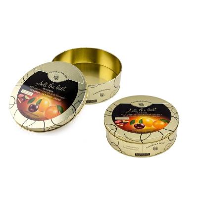 China High Quality Round Recyclable Tin Box With Gold Varnish Inside for sale