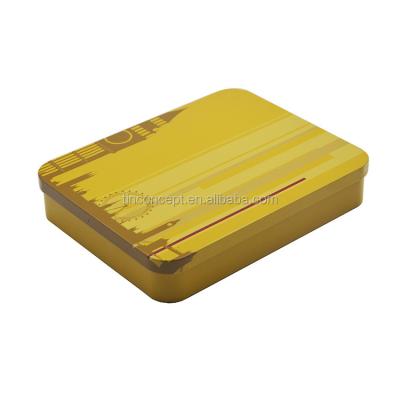 China Child Resistant Yellow Rectangular Candy Tin Box Empty Airtight With Hinged Lid for sale