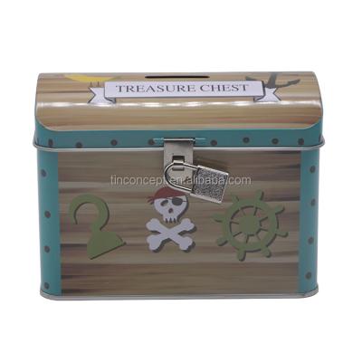 China Metal Piggy Bank Airtight Colorful Tin Box Locked Piggy Bank With Hinged Lid for sale