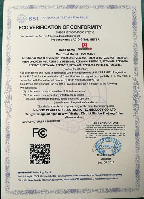 FCC - Ningbo Peacefair Electronic Technology Co., Ltd.