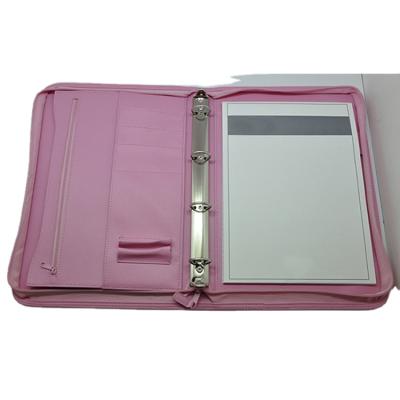 China Leather a4 folder with notepad pink pu leather a4 folder with notepad for sale