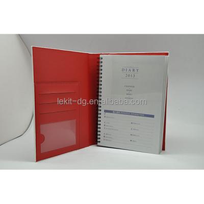 China Large Pocket On Cover A5 Removable Refillable Spiral Notebook Leather Notebook With Business Card Holder for sale